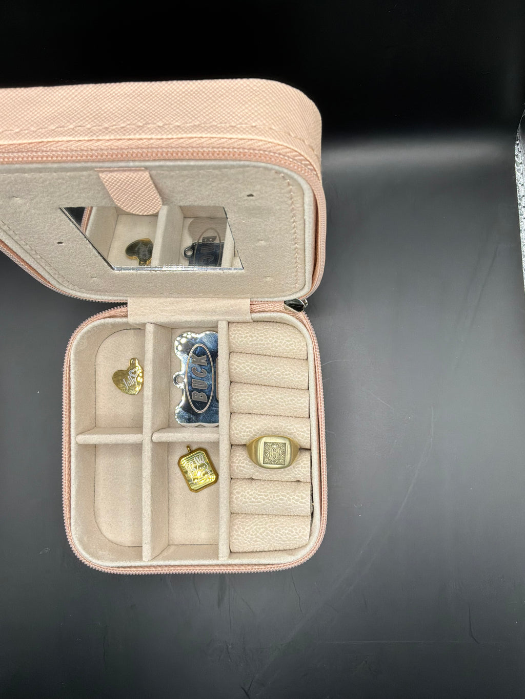 Customizable Travel-Size Pink Jewelry Box